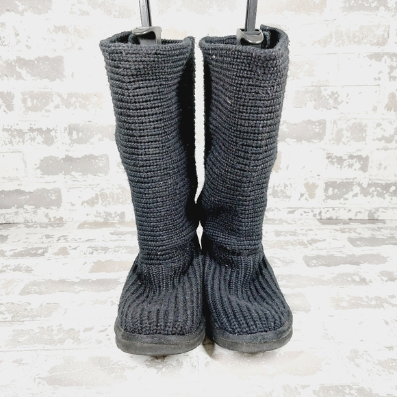 Ugg Australia Classic Cardy Grey Blue Knit Sweater Boots O32 - Picture 3 of 11
